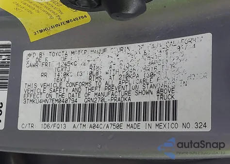 2014 Toyota Tacoma Prerunner V6 from USA, damaged, VIN 3TMKU4HN7EM040794